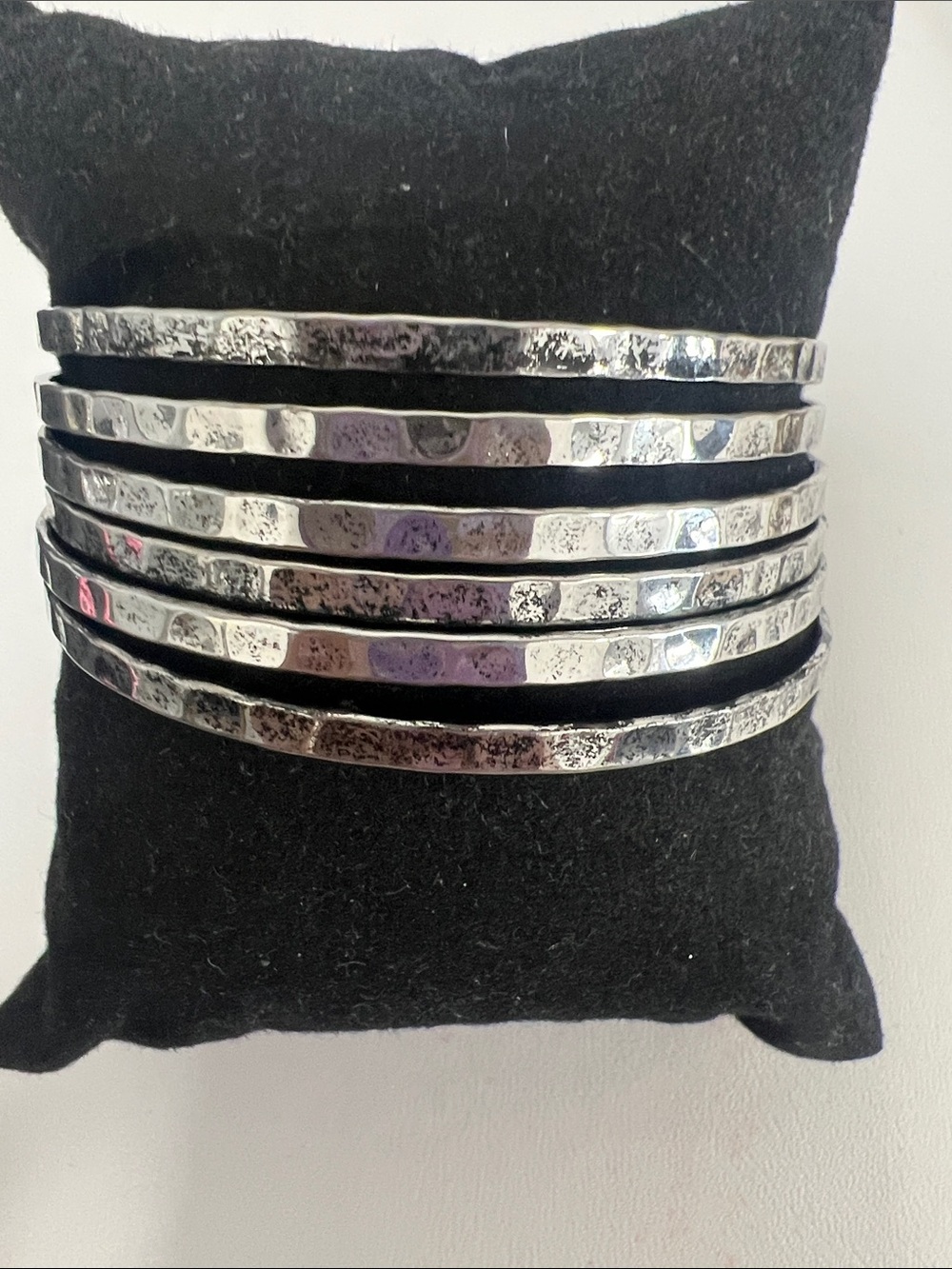 Silver Tone Hammered Multi-Bangle Bracelet Set